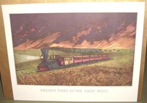 Currier & Ives Print PRARIE FIRES OF GREAT WEST Train