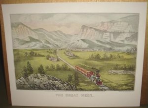 Currier & Ives Print THE GREAT WEST Train scene Country