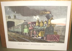 Currier & Ives Print THE NIGHT EXPRESS THE START Train