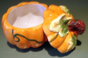 Thanksgiving Pumpkin or Halloween Jack o lantern Bowl with Lid