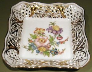 Dresden Flowers Square Decorative Reticulated  Dish Schumann Bavaria Germany artist signed