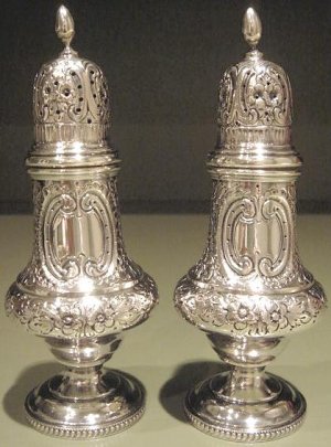 Fine Large Hand Chased Sterling Silver Salt & Pepper Shaker Set England Shakers