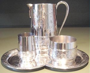 PAIRPOINT 4 Piece Bedside Table Set Tray Pitcher Goblet Waste
