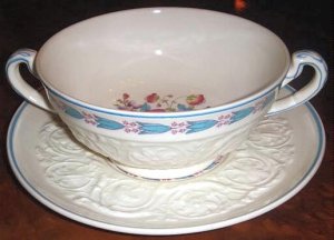 Cream Soup Cup & Saucer Set MORNING GLORY Wedgwood Patrician Pottery
