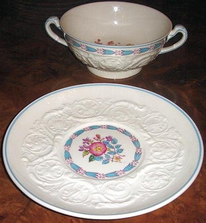 Cream Soup Cup & Saucer Set MORNING GLORY Wedgwood Patrician Pottery