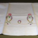 Pair Beautiful Vintage Pillowcases with Handmade Embroidery