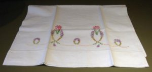Pair Beautiful Vintage Pillowcases with Handmade Embroidery