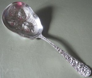 Chased Vintage Stieff Sterling Berries Serving Spoon