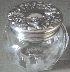 Finest Intaglio Cut Glass Vanity Powder Jar & Sterling 925/1000 Lid