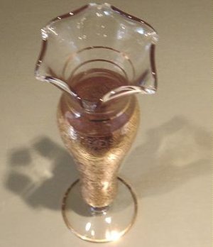 Elegant Glass Vase, Gold Overlay, ca 1920-1950s