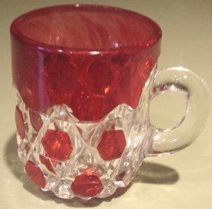 EAPG Tumbler Early Red Block Glass Mug ca 1886-1893
