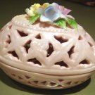 New Porcelain Trinket Box Pink Lattice Egg & Flowers