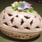 New Porcelain Trinket Box Pink Lattice Egg & Flowers