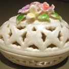 New Porcelain Trinket Box Cream Lattice Egg & Flowers