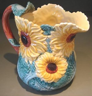 Vintage 1988 3 QT Fitz & Floyd Pottery Sunflower Pitcher