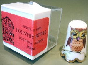 Vintage Thimble #6 Porcelain Owl Gold