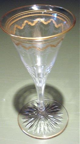 Cut Etched Stem Cordial with Gold Elegant Glass