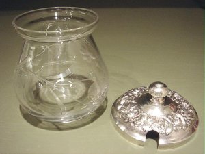 Etched Crystal Jam Preserves Jar Pot S Kirk & Son REPOUSSE Sterling Lid