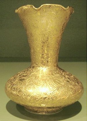 Vintage Crystal Glass Vase, Gold Overlay