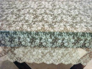 Vintage Ecru All Lace Tablecloth, Pieced Cloth #81