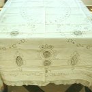 Elaborate Vintage HANDMADE Linen & Filet Lace Tablecloth, as found, Cloth #84
