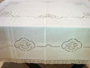 Outstanding Vintage HANDMADE European Linen & Lace, Tablecloth, Needlepoint & Filet Cloth #86