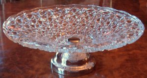 Vintage Large Daisy & Button Pattern Glass Compote Silver Base