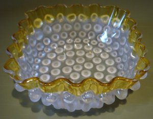 RARE Hobbs Brockunier DEW DROP, FRANCES, Hobnail Square Bowl, ca 1887