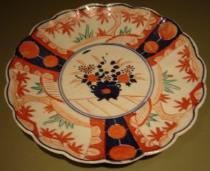 19 C Antique Pottery, Japanese Imari Plate, Cobalt Blue & Rust