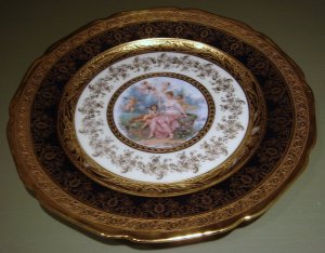 10 3/4" Bohemian Gold Hand Decorated Porcelain Plate Figural Cherubs