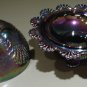 Carnival Glass Beaded Shell Covered Butter Dish Set
