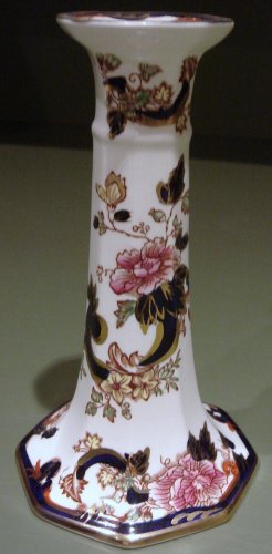 Mason's Ironstone Cobalt & Iron Red Mandalay Single Candlestick England