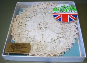 NIB Set 5" Thoresby Bobbin Lace Coasters, Nottingham, England