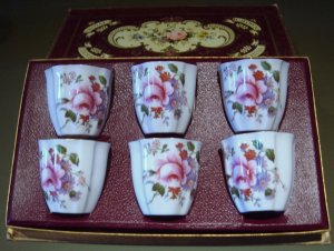 Boxed Set 6 Single Porcelain Egg Cups Royal Crown DERBY POSIES