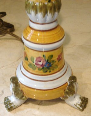 Italian Hand Painted Pottery Candlestick Table Lamp