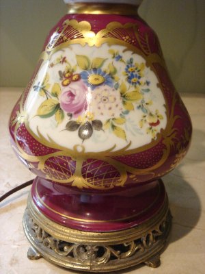 Hand Painted Floral with Gold Trim  Porcelain Table Lamp