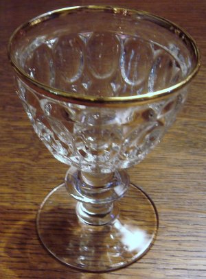 THUMBPRINT Liquor Cocktail Gold Rim Jeannette Glass Co.