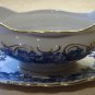 Schumann Bavaria HEIRLOOM Gravy Boat Attached Underplate Blue & White Transferware