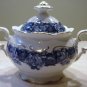 Schumann Bavaria HEIRLOOM Sugar Bowl with Lid Blue & White Roses Transferware
