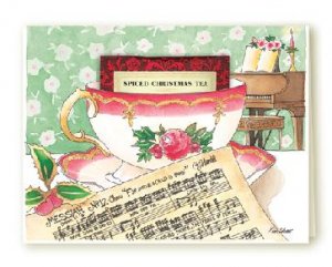 New TEA CUP Holiday Greeting Card CHRISTMAS MUSIC Set of 6 Cards