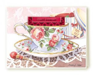 Cottage Rose Tea Cup Blank Greeting Card SET of 6