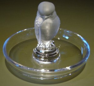 Lalique Crystal & Frosted Glass Sparrow Pin Tray