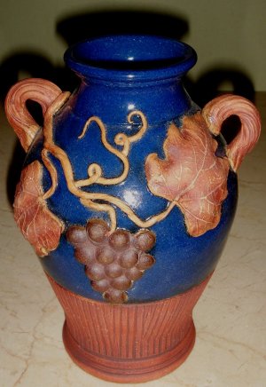 Outstanding Vintage Signed Art Pottery Vase Grape Design
