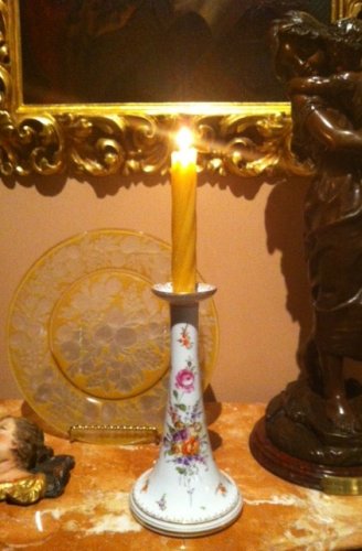 Impressive Vintage 12" Dresden Flowers Candlestick