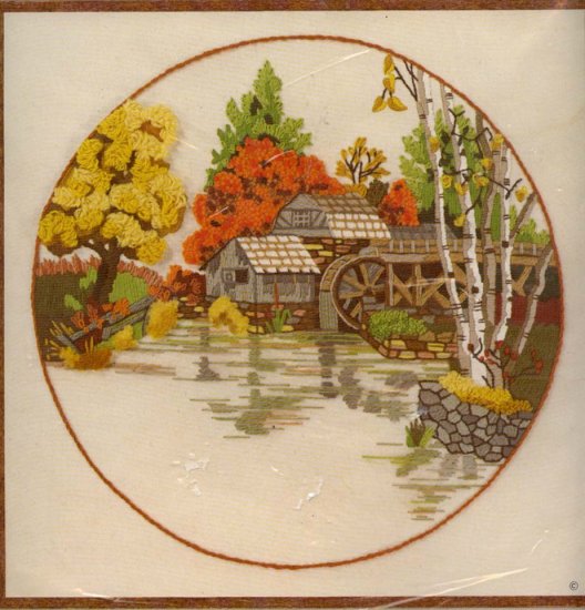 Vintage Sunset Stitchery Kit Fall Mill Pond Wool Yarn autumn