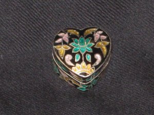 Heart Shaped Enameled Sterling Silver Box