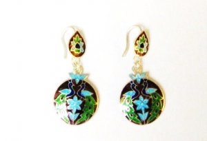Peacock Enameled Sterling Silver Ear Rings