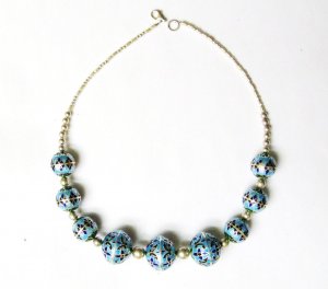 Blue Enameled Beaded Necklace