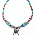 TQ006       Turquoise, Lapis Lazuli and Coral Necklace in Sterling Silver