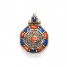 TB004       Tibetan Lapis Lazuli and Coral Pendant in Sterling Silver
